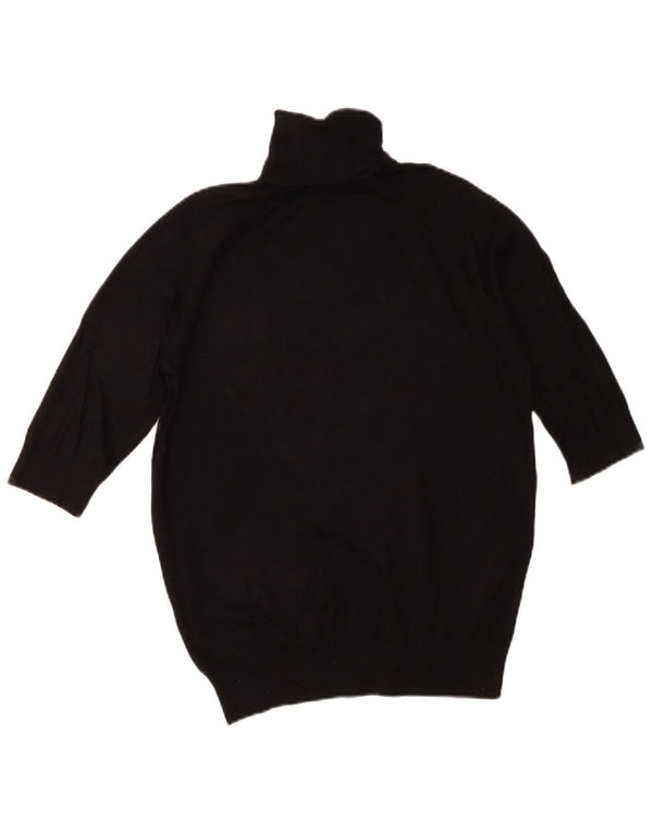 Zara Dame Kortærmet Roll Neck Jumper Sweater UK 14 Stor Sort Viscose