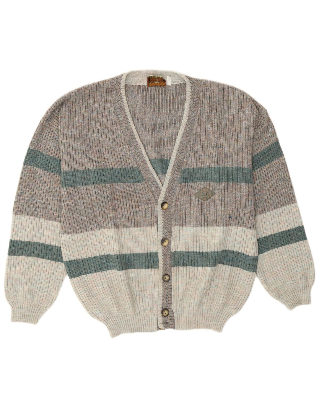 Island Herre cardigan sweater IT 52 Stor grå stribet uld