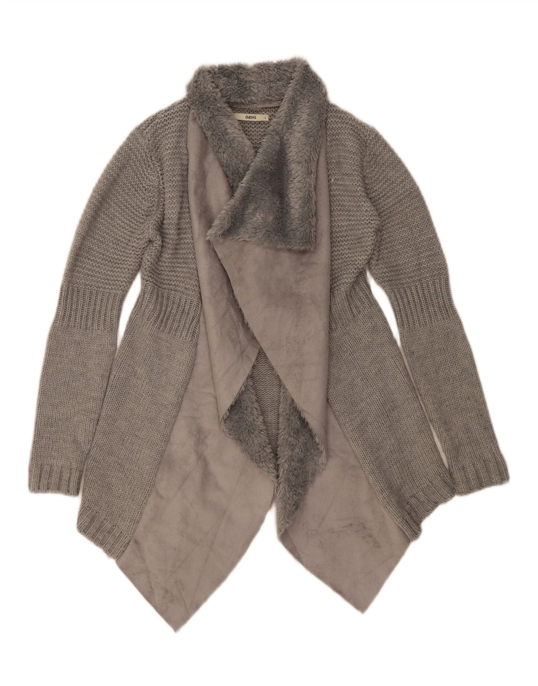 OASIS Dame Asymmetrisk Åben Cardigan Sweater UK 10 Lille Grå Akryl