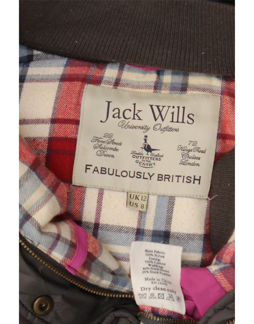 JACK WILLS Dame hætte polstret Gilet UK 12 mellemgrå nylon