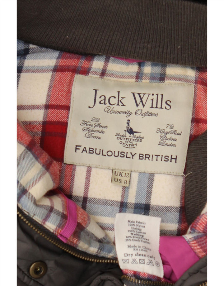 JACK WILLS Dame hætte polstret Gilet UK 12 mellemgrå nylon