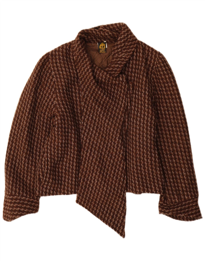 Vintage overfrakke til kvinder IT 44 Medium Brown Houndstooth Uld