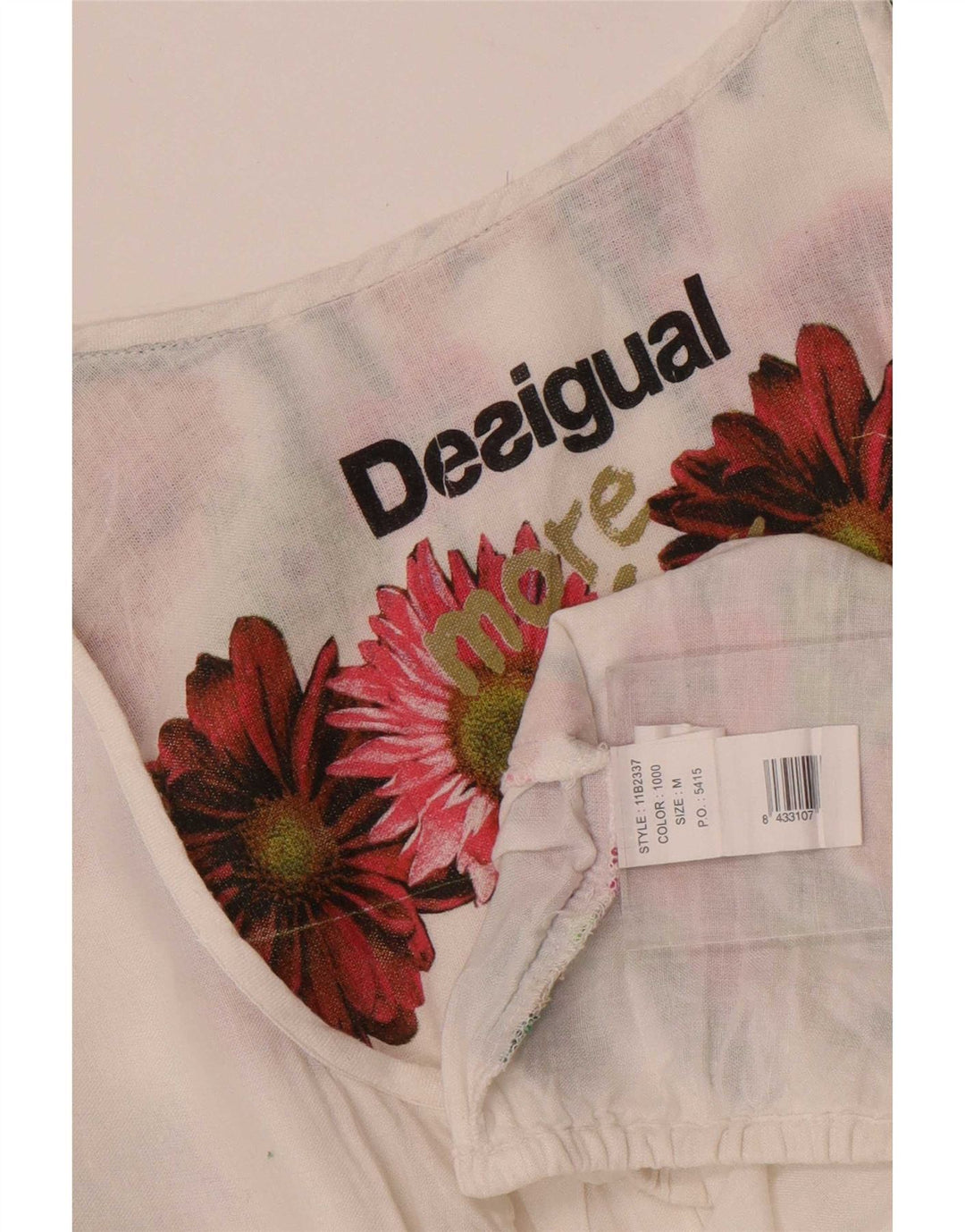 Desigual Dame Tunika Top UK 12 Medium White Floral Viscose