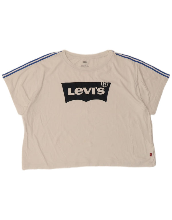 Levi's Womens Crop Oversized Graphic T-Shirt Top UK 14 Medium White
