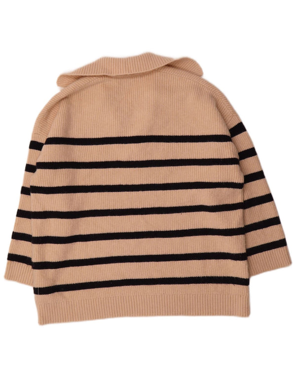Zara Dame Oversized Polo Neck Jumper Sweater UK 16 Stor Beige Stribet
