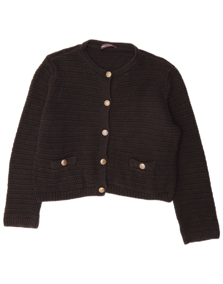 Marks & Spencer Dame Cardigan Sweater UK 14 Medium Sort Bomuld