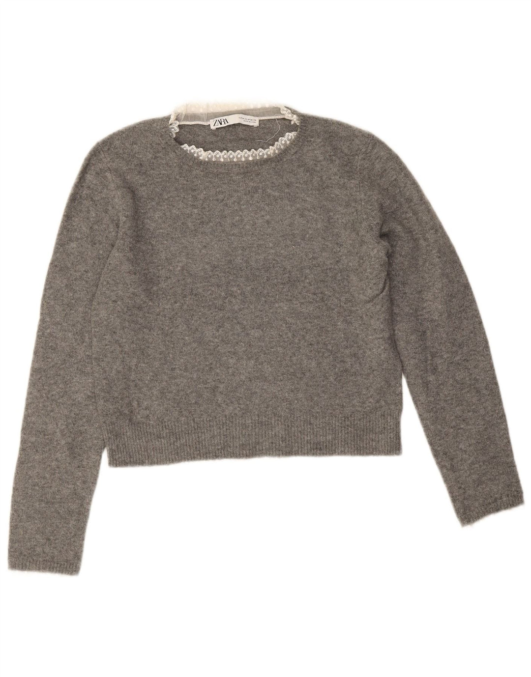 Zara Dame Crop Jumper Sweater UK 14 Medium Grå