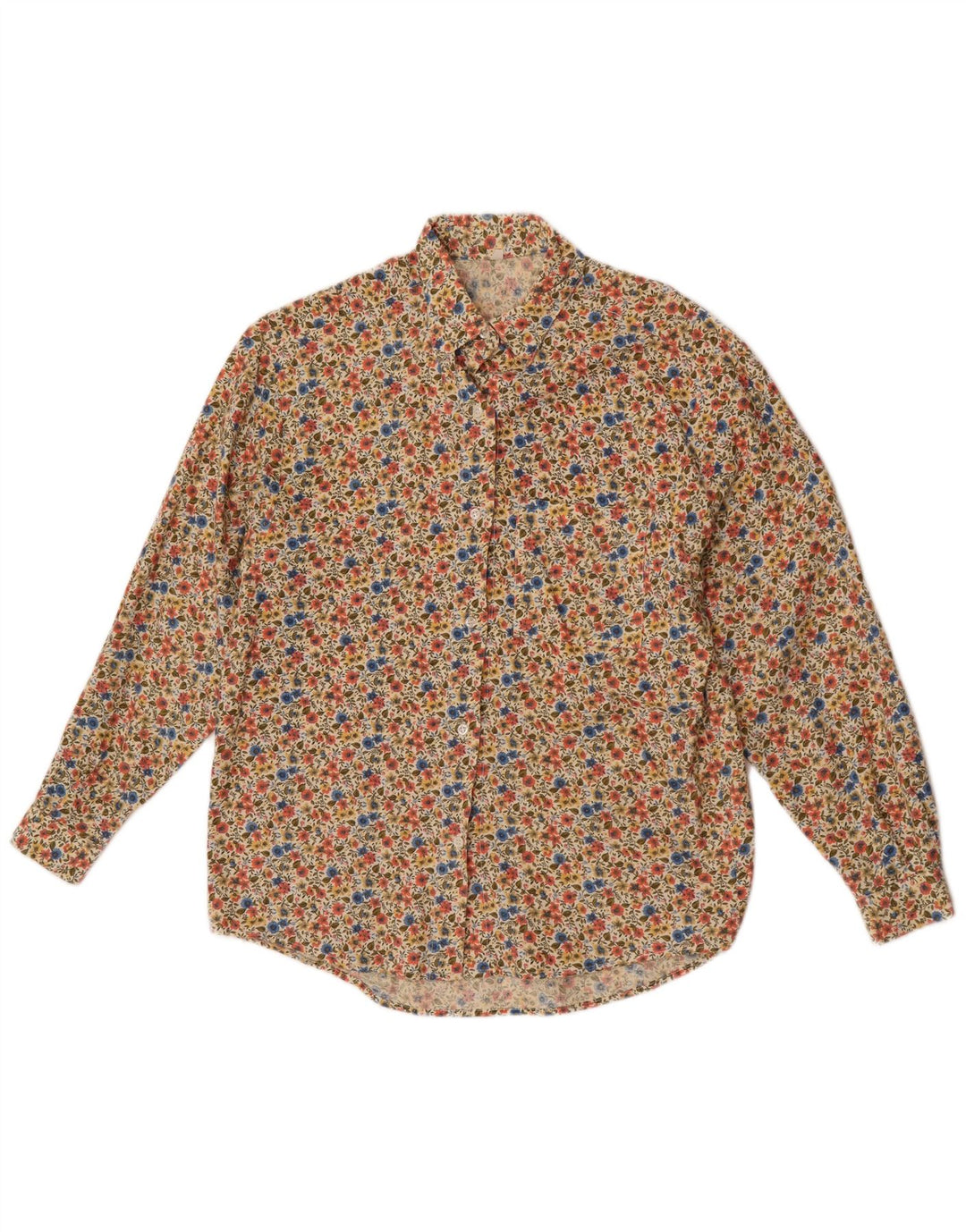 Vintage dameskjorte IT 42/44 Stor flerfarvet blomsterbomuld