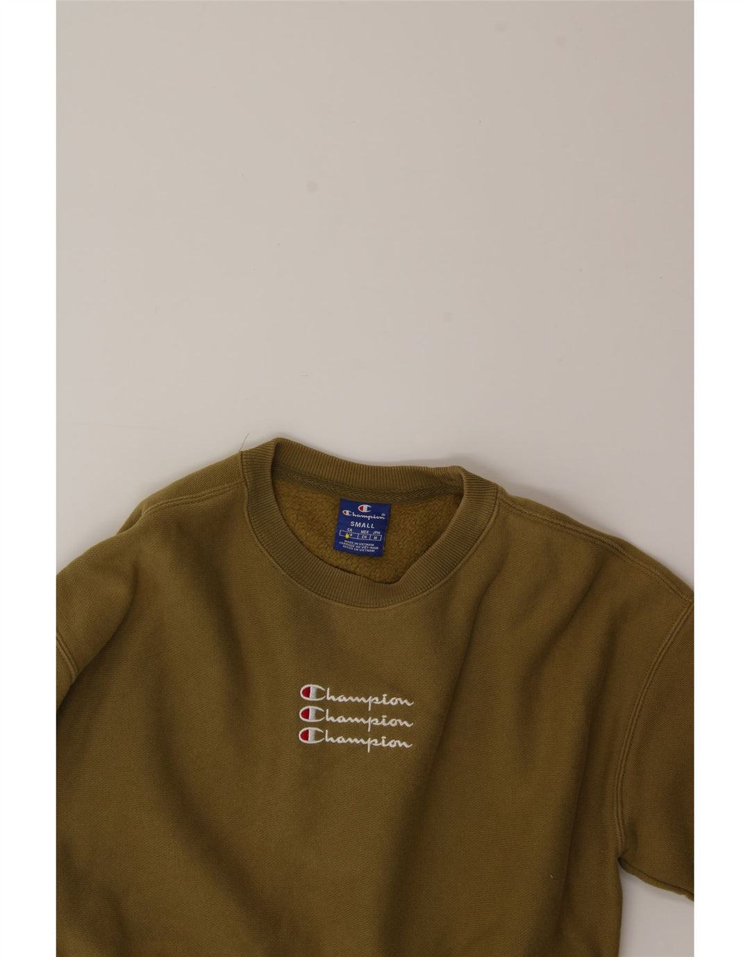 CHAMPION Womens Graphic Sweatshirt Jumper UK 10 Small Khaki Cotton Vintage Champion and Second-Hand Champion from Messina Hembry 