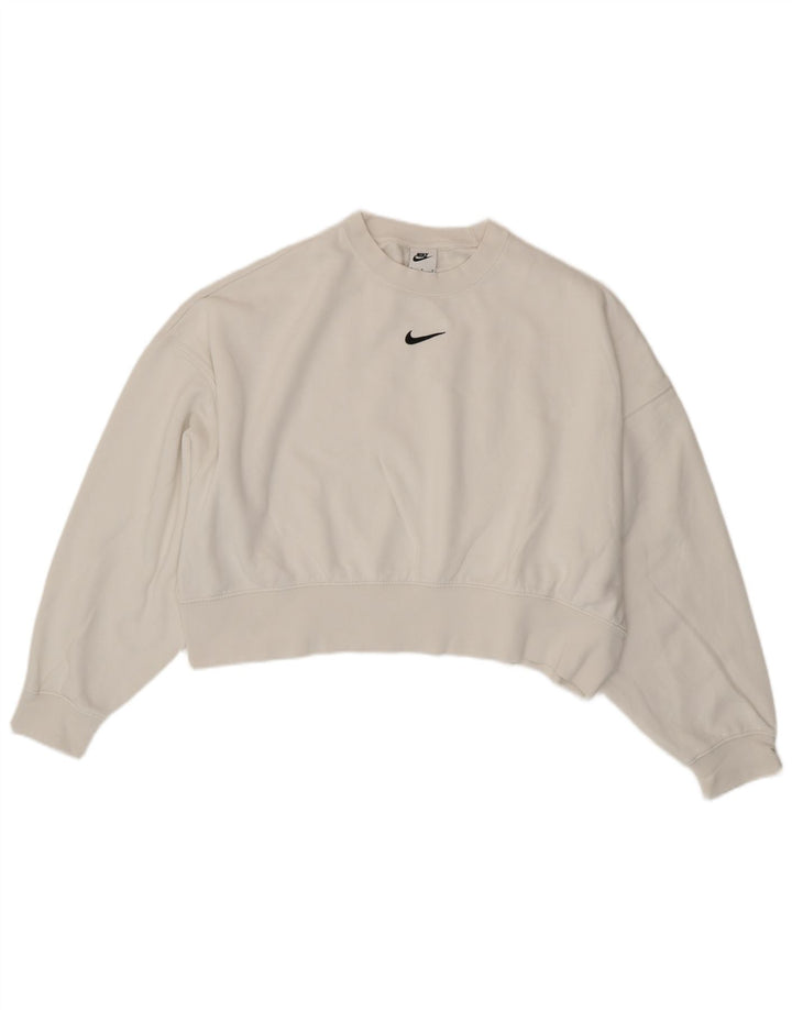 Nike Womens Oversized Crop Sweatshirt Jumper UK 14 Medium White Bomuld
