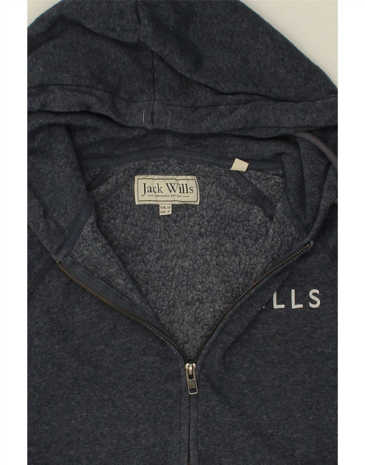 JACK WILLS Womens Graphic Zip Hoodie Sweater UK 10 Small Blue Polyester Vintage Jack Wills and Second-Hand Jack Wills from Messina Hembry 
