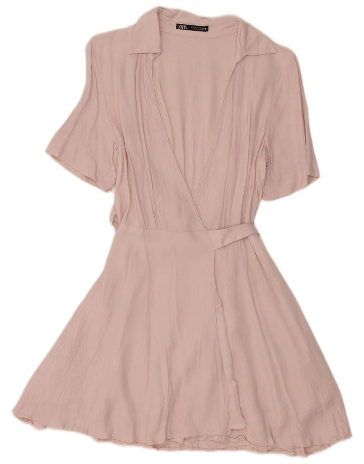Zara Kvinde slå-om-kjole UK 10 Small Pink Viscose