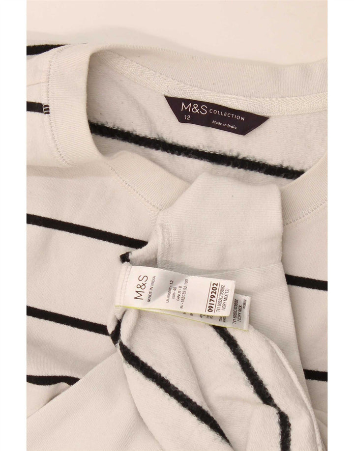 Marks & Spencer Dame Sweatshirt Jumper UK 12 Mellem hvid stribet bomuld