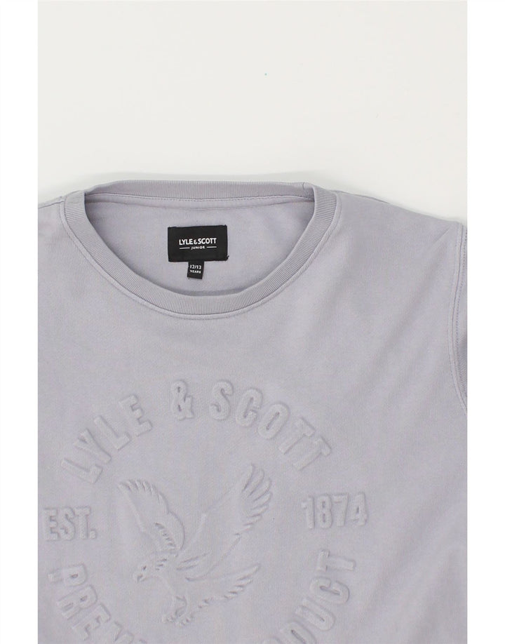 LYLE & SCOTT Boys Graphic Sweatshirt Jumper 12-13 Years Blue Cotton Vintage Lyle & Scott and Second-Hand Lyle & Scott from Messina Hembry 
