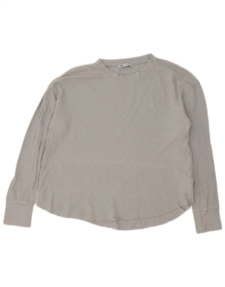 Zara Dame Oversized Top Langærmet UK 10 Lille Grå Bomuld