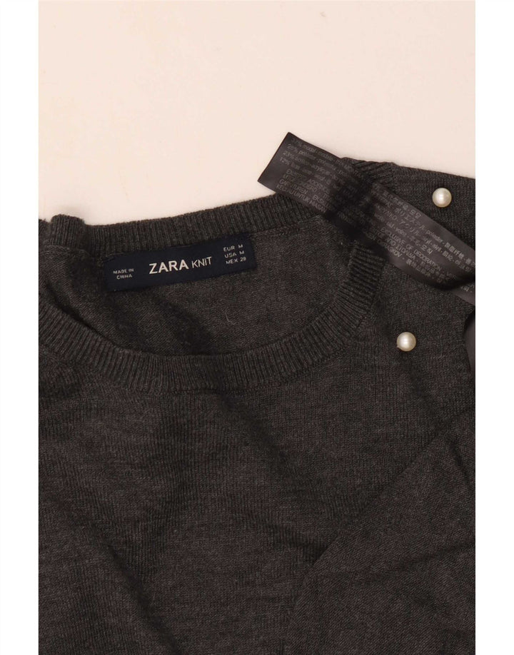 Zara Dame Boat Neck Jumper Sweater UK 14 Medium Grey Modal