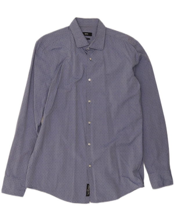 Hugo Boss Herre Slim Fit Skjorte Størrelse 15 3/4 40 Medium Blue Spotted