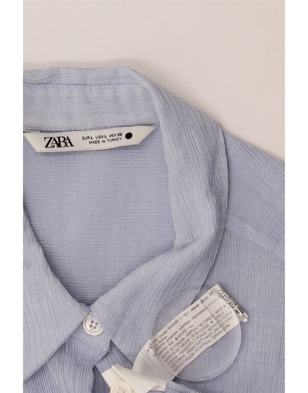 ZARA Womens Shirt Blouse UK 14 Large Blue Viscose Vintage Zara and Second-Hand Zara from Messina Hembry 