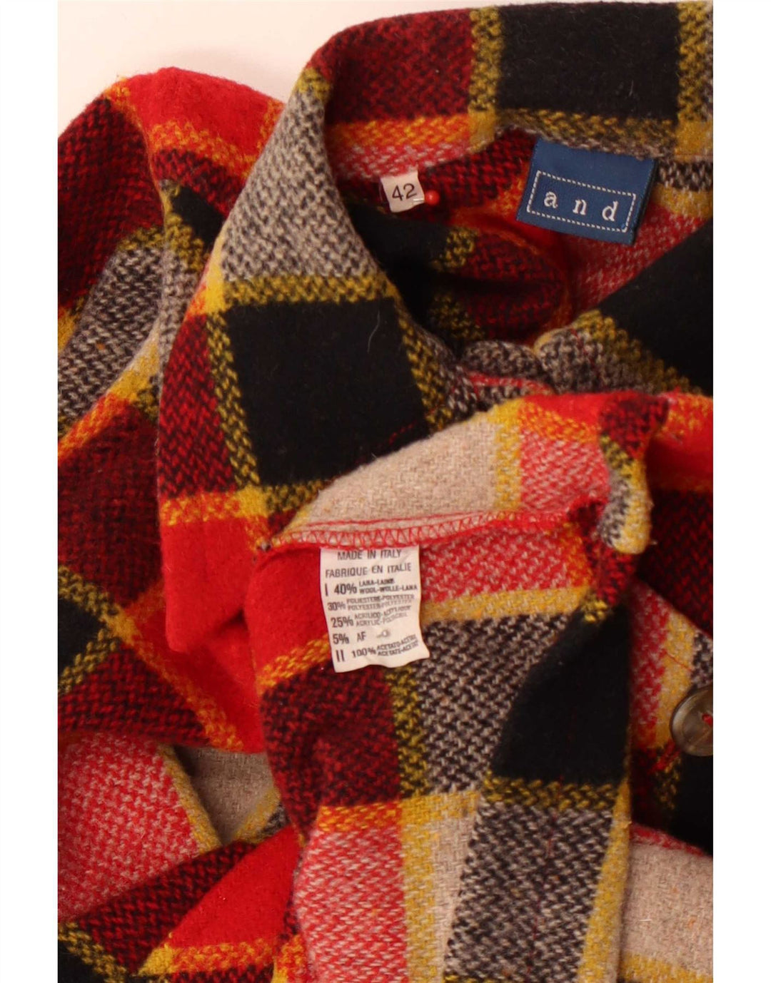 And Womens Flannel Crop Bomber Jacket IT 42 Medium Rød Plaid Uld