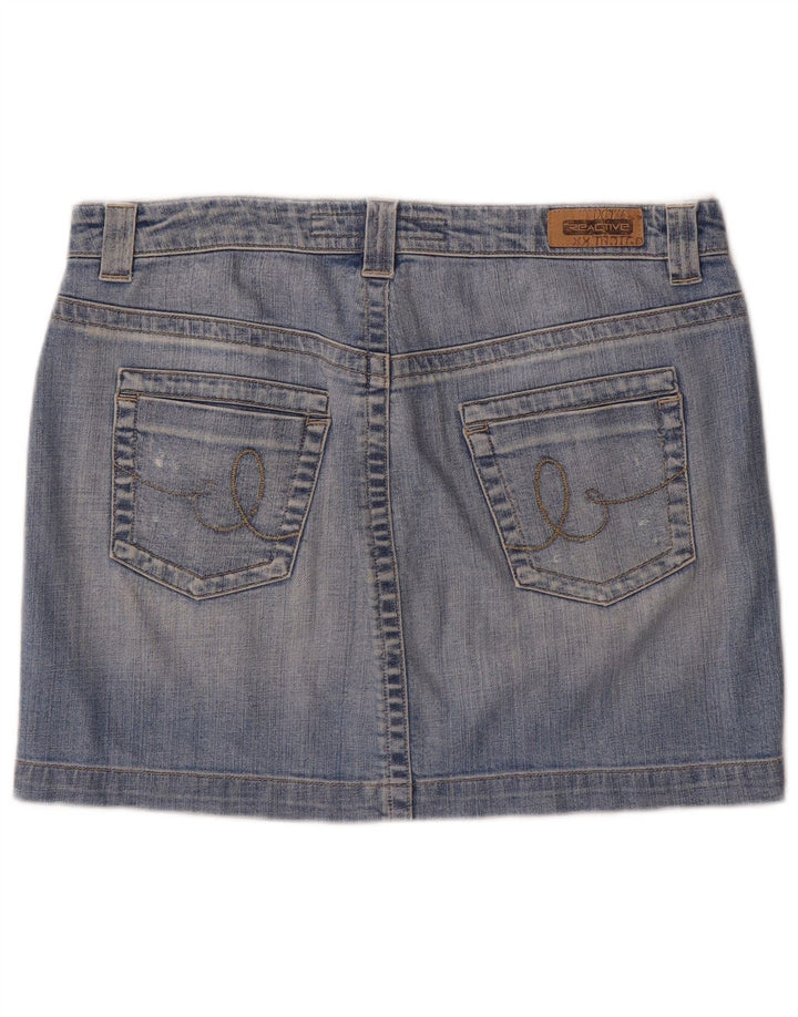 Vintage Kvinders Distressed Mini Denim Nederdel W31 Medium Blue Bomuld
