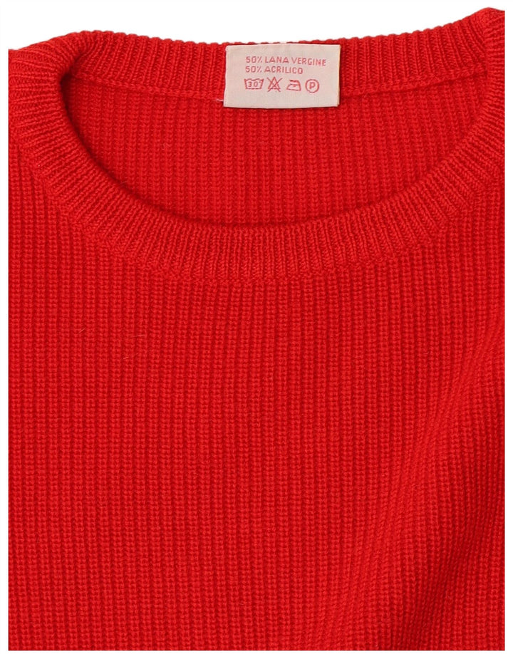 Vintage herre sweater med rund hals, medium rød jomfruuld