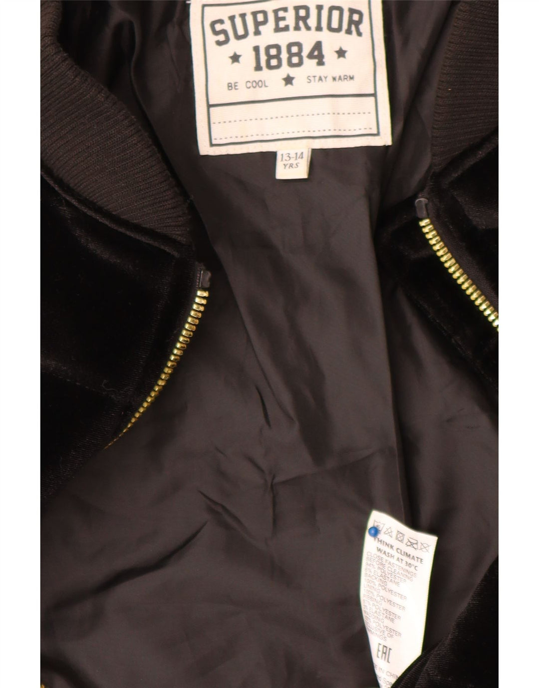 Superior piger velour polstret jakke 13-14 år sort polyester