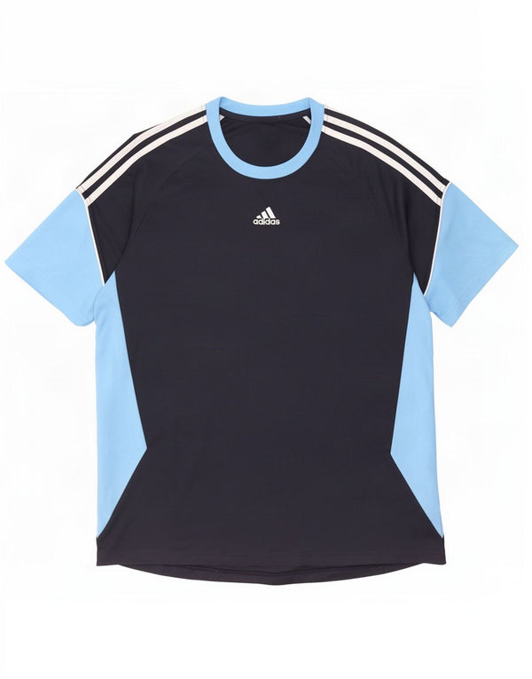 Adidas Herre T-Shirt Top UK 46/48 XL Navy Blue Colourblock Polyester