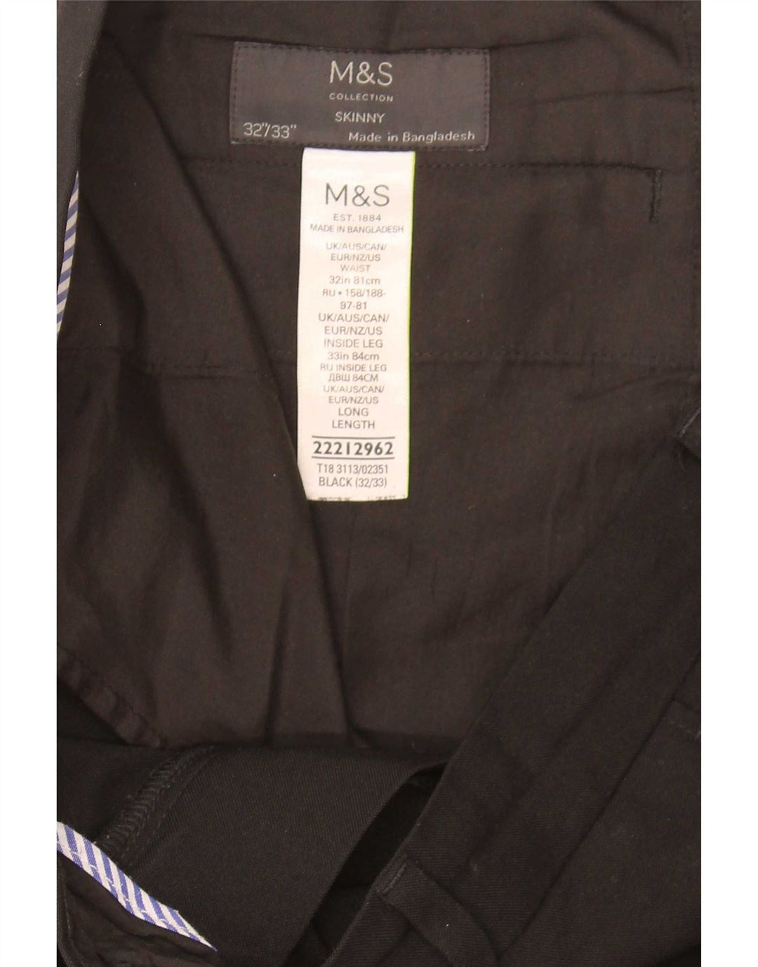 Marks & Spencer Herre Skinny Casual Bukser W33 L32 Sort Polyester