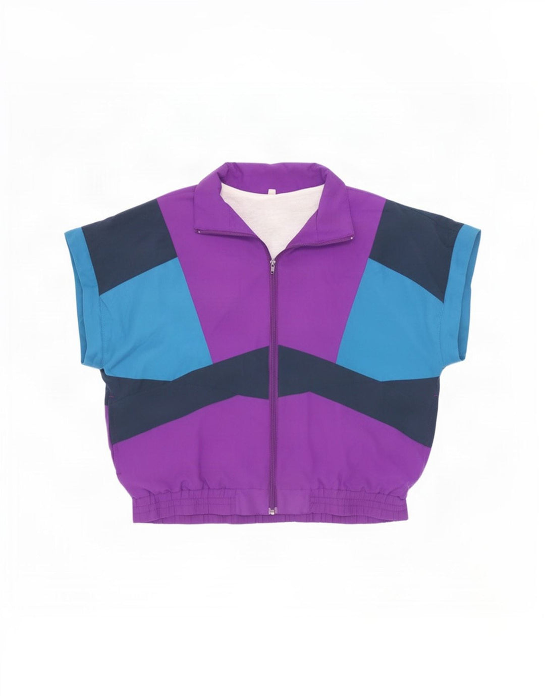 Vintage kortærmet træningsdragt til mænd, topjakke Medium Lilla Colourblock