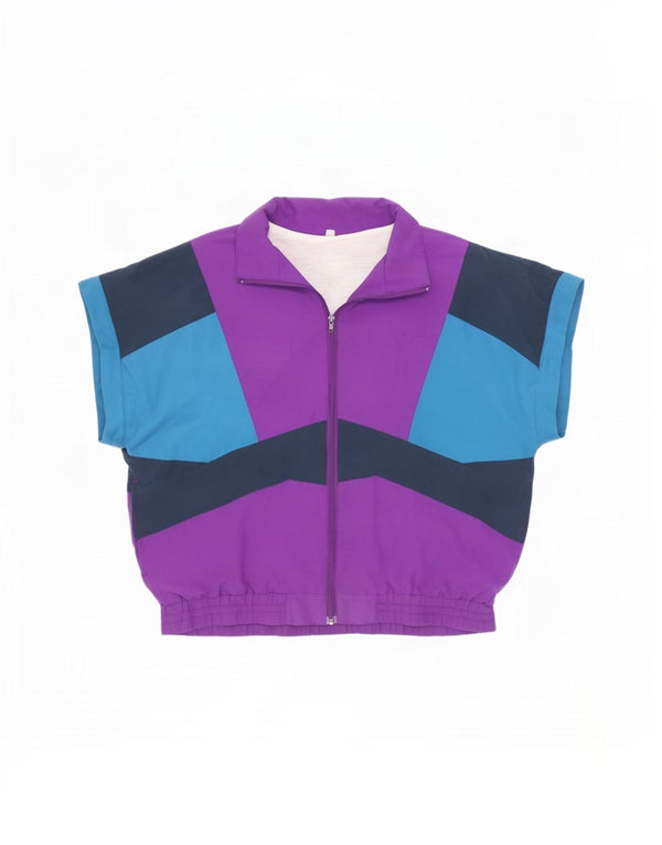 Vintage kortærmet træningsdragt til mænd, topjakke Medium Lilla Colourblock