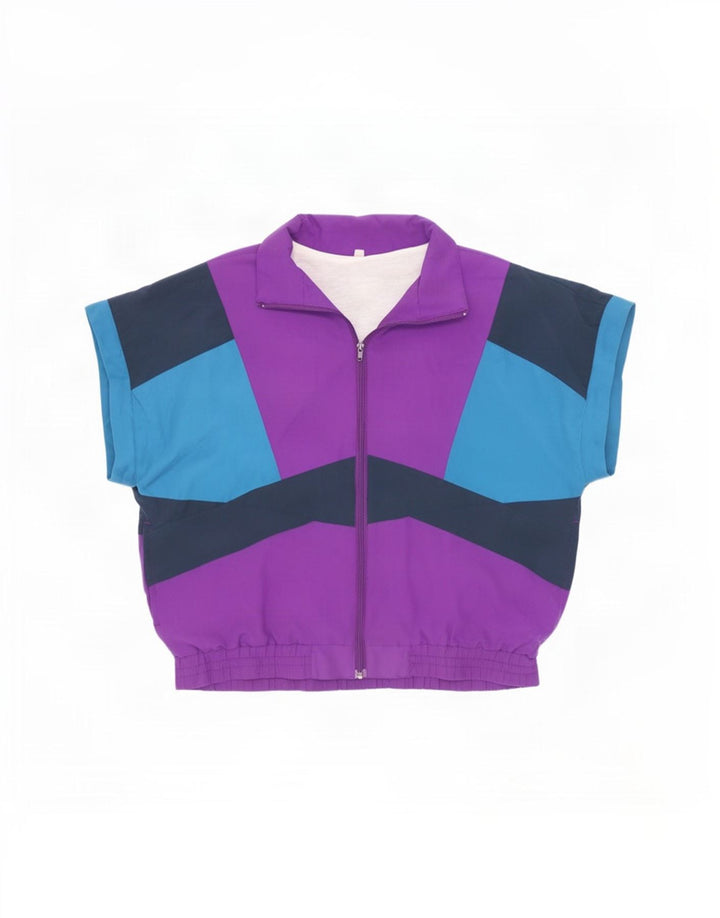 Vintage kortærmet træningsdragt til mænd, topjakke Medium Lilla Colourblock