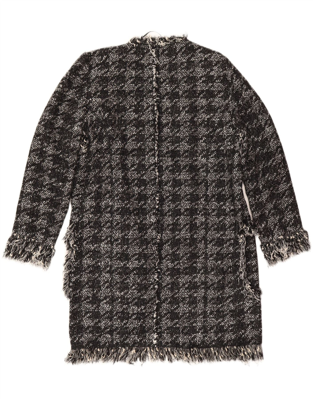 Zara Womens Open Overcoat UK 10 Small Black Houndstooth Bomuld
