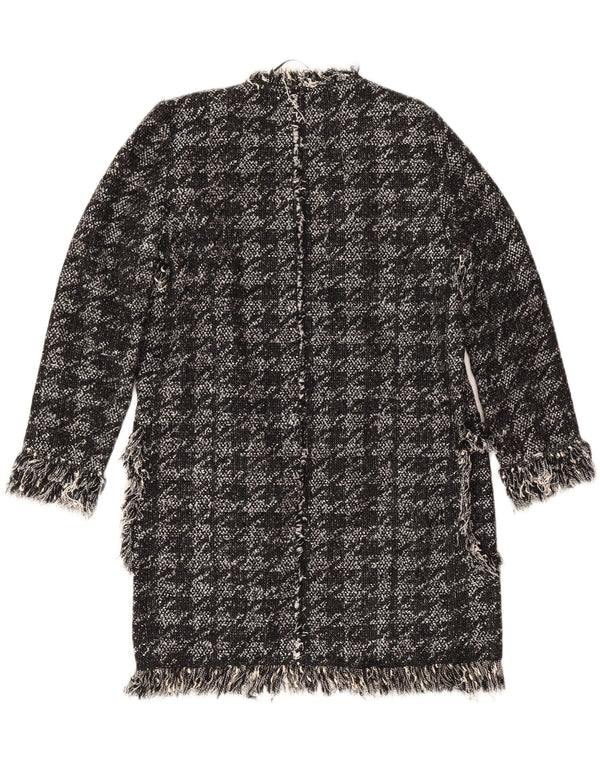 Zara Womens Open Overcoat UK 10 Small Black Houndstooth Bomuld