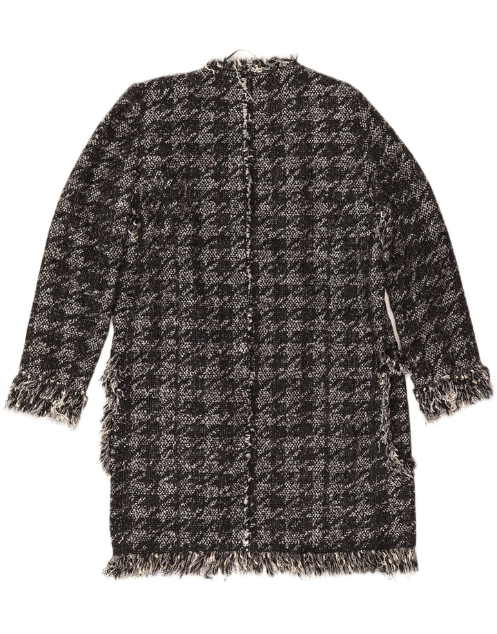 Zara Womens Open Overcoat UK 10 Small Black Houndstooth Bomuld