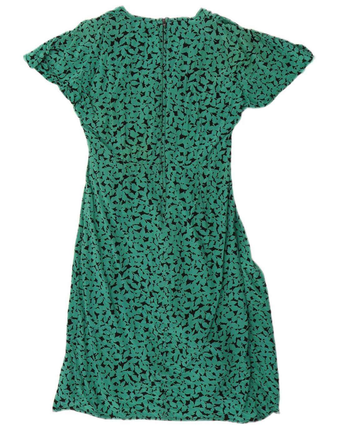 Vintage kvinders abstrakt mønster A-line kjole UK 16 Large Green Silk