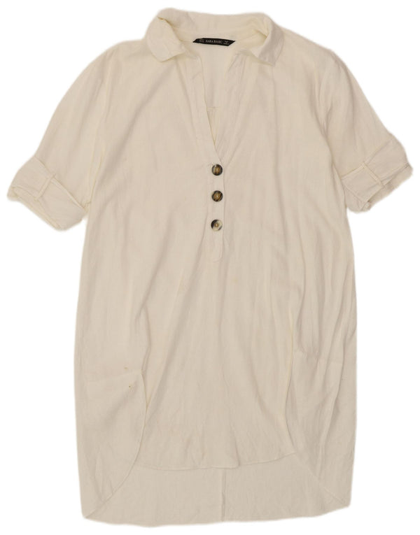 ZARA Womens Short Sleeves Shirt Dress UK 14 Medium White