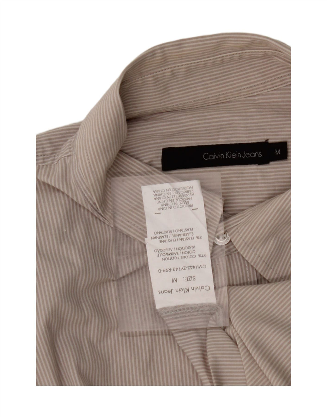 CALVIN KLEIN JEANS Mens Short Sleeve Shirt Medium Grey Pinstripe Cotton