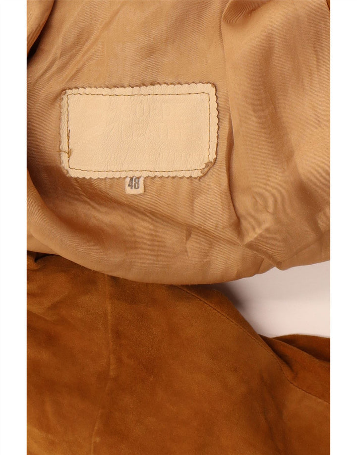 Vintage dame 3-knaps ruskindsblazerjakke IT 48 XL brunt læder