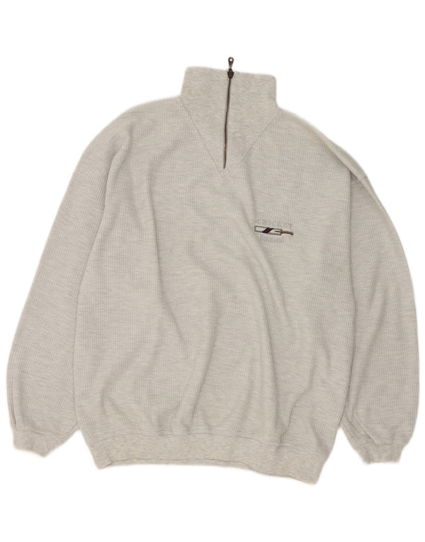 Vintage sweater med lynlås til mænd XL Grå Flecked Bomuld