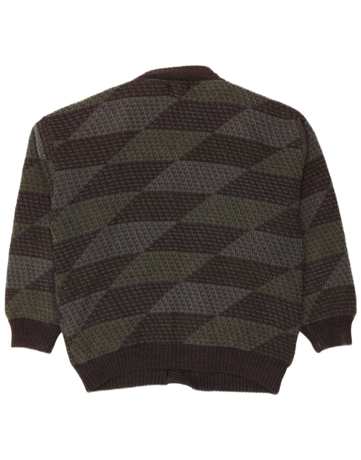 Mark Adam Herre Cardigan Sweater IT 48/50 Medium Grøn Geometrisk Polyacryl