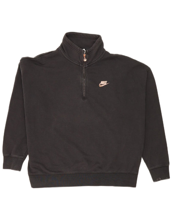 Nike Dame Oversized Grafisk Zip Neck Sweatshirt Jumper UK 14 Medium Sort