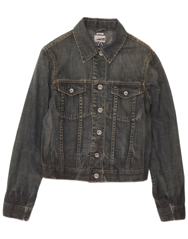 Tommy Hilfiger Dame Crop Denim Jacket UK 12 Medium Blue Cotton