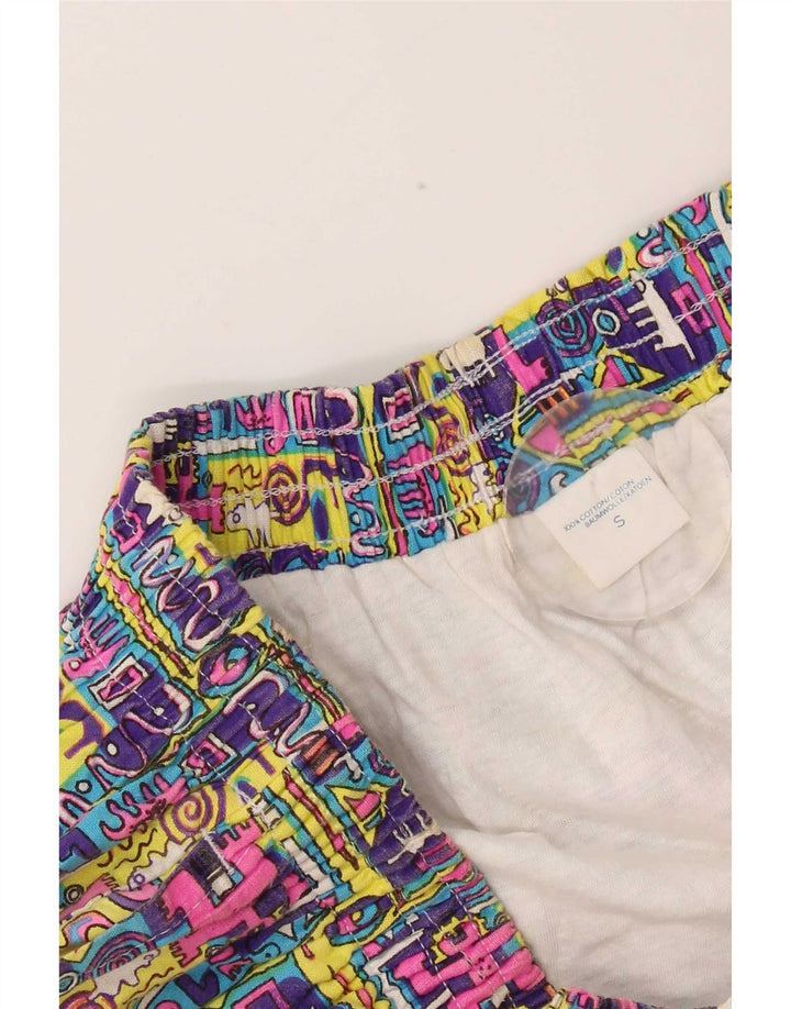 Vintage dameshorts med høj talje Small W27 flerfarvet patchwork bomuld