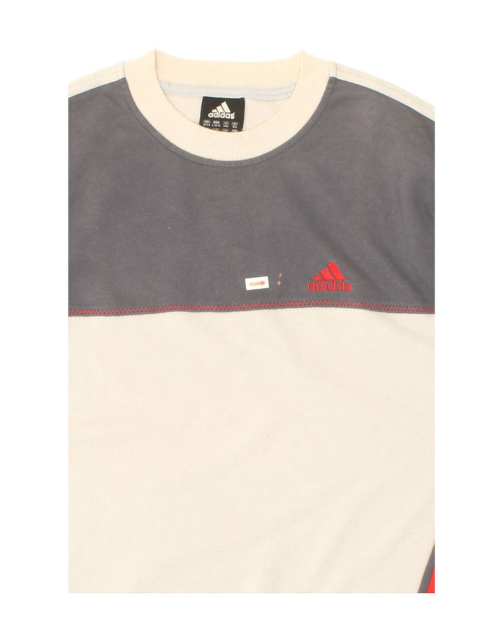 ADIDAS Boys Sweatshirt Jumper 13-14 Years White Colourblock Vintage Adidas and Second-Hand Adidas from Messina Hembry 