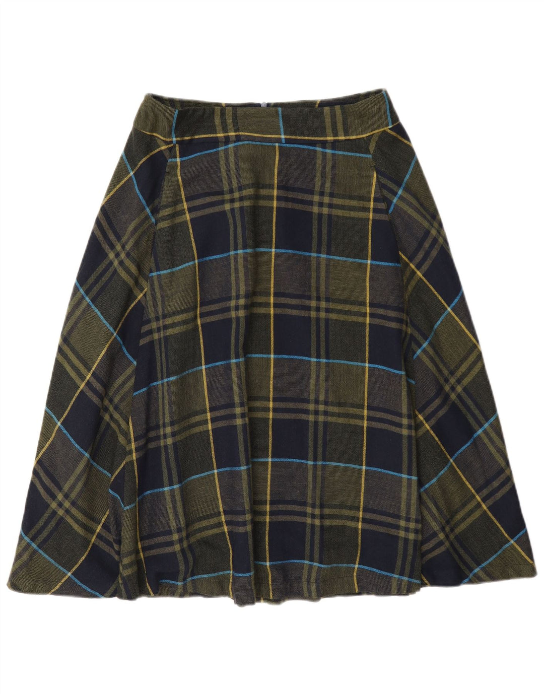 Benetton Womens Flared Skirt UK 8 Small W27 Khaki Check Viscose