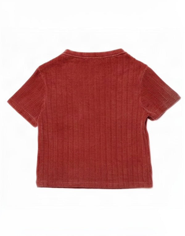 Zara Dame Velour Bluse Top UK 10 Lille Rød Polyester