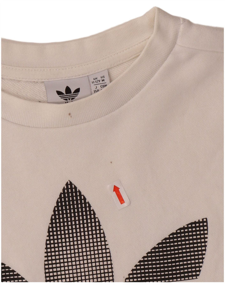 ADIDAS Boys Graphic Top Long Sleeve 11-12 Years White Cotton