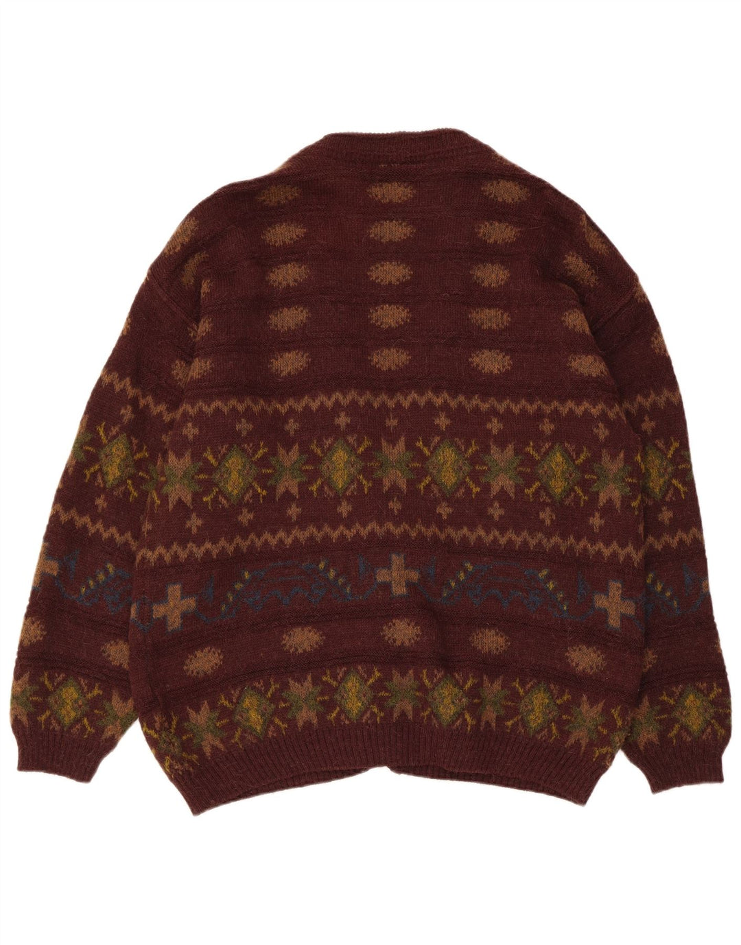 Vintage herre cardigan sweater IT 50 Medium Brun Fair Isle Alpaca Uld