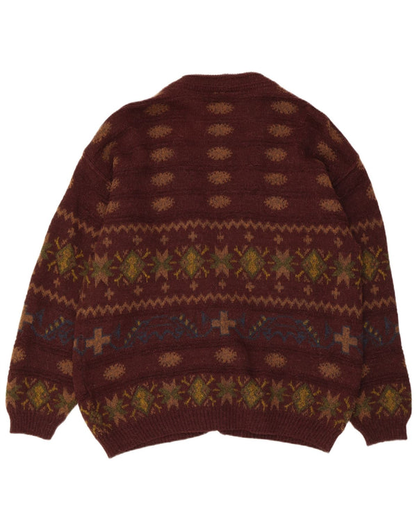 Vintage herre cardigan sweater IT 50 Medium Brun Fair Isle Alpaca Uld