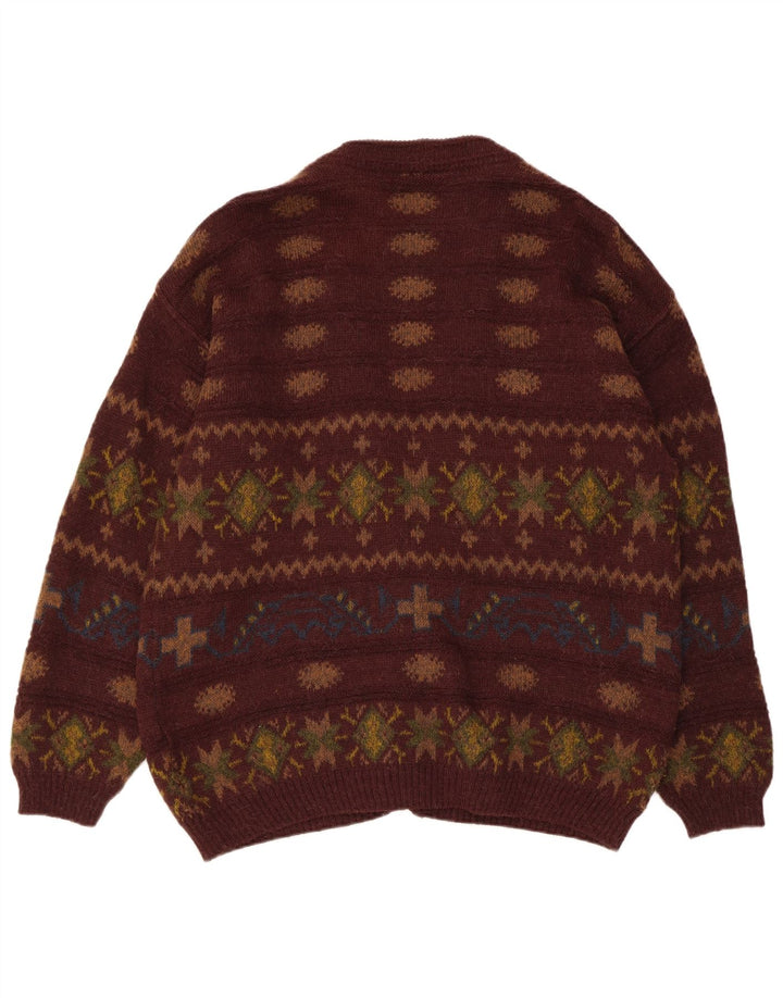 Vintage herre cardigan sweater IT 50 Medium Brun Fair Isle Alpaca Uld